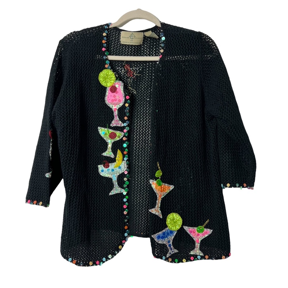 Design options vintage funky cocktails sequin sweater sz Large